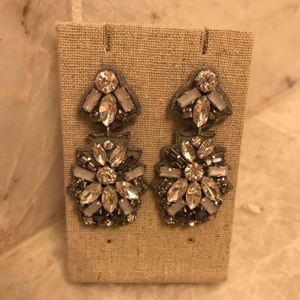 Stella & Dot Crystal and Gray Statement Drop Earrings